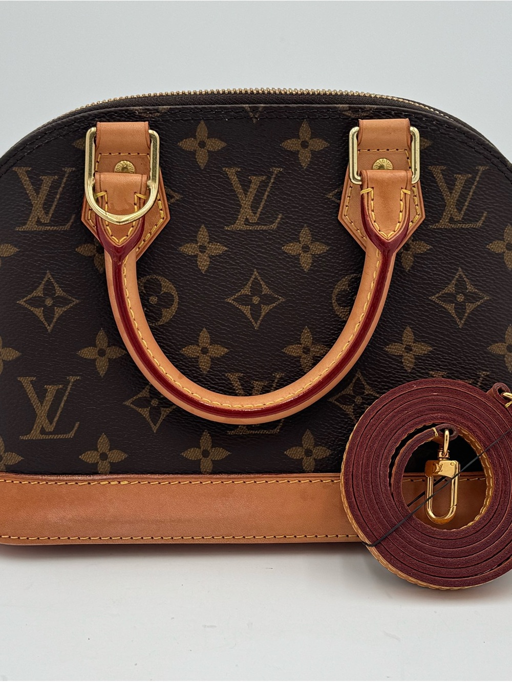 Louis Vuitton Monogram Satchel with Vachetta Trim and Burgundy Strap